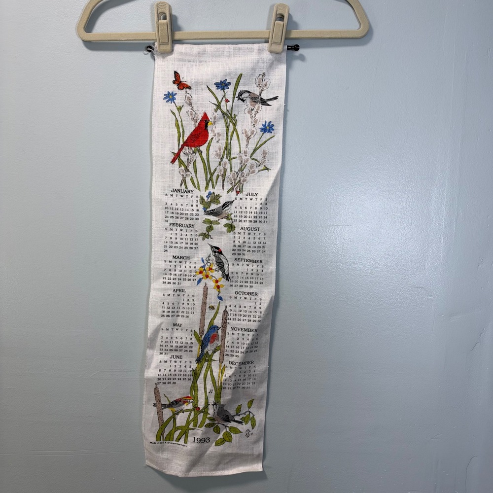 Vintage 1993 Birds of North America Linen Calendar Wall Hanging Banner 27.5in